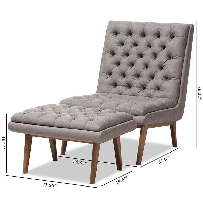 Baxton Studio Annetha Tufted Accent Chair and Ottoman Set in Gray