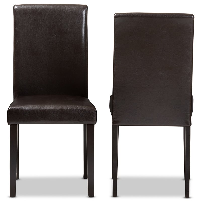 Baxton Studio Mia Faux Leather Dining Side Chair in Brown (Set of 2)