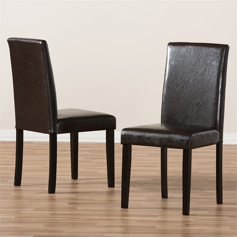 Baxton Studio Mia Faux Leather Dining Side Chair in Brown (Set of 2)