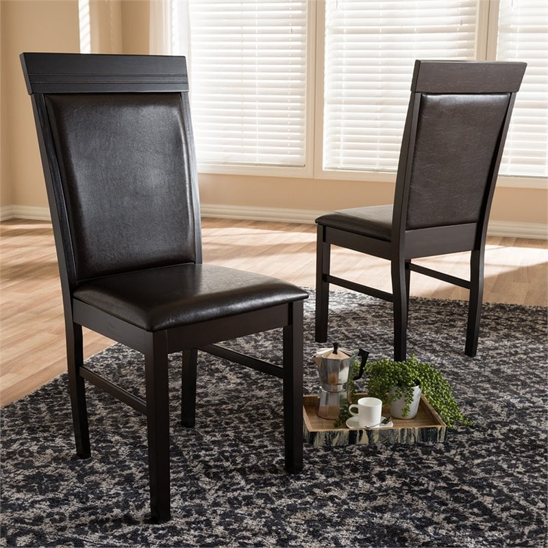 Baxton Studio Thea Faux Leather Dining Side Chair in Brown (Set of 2)