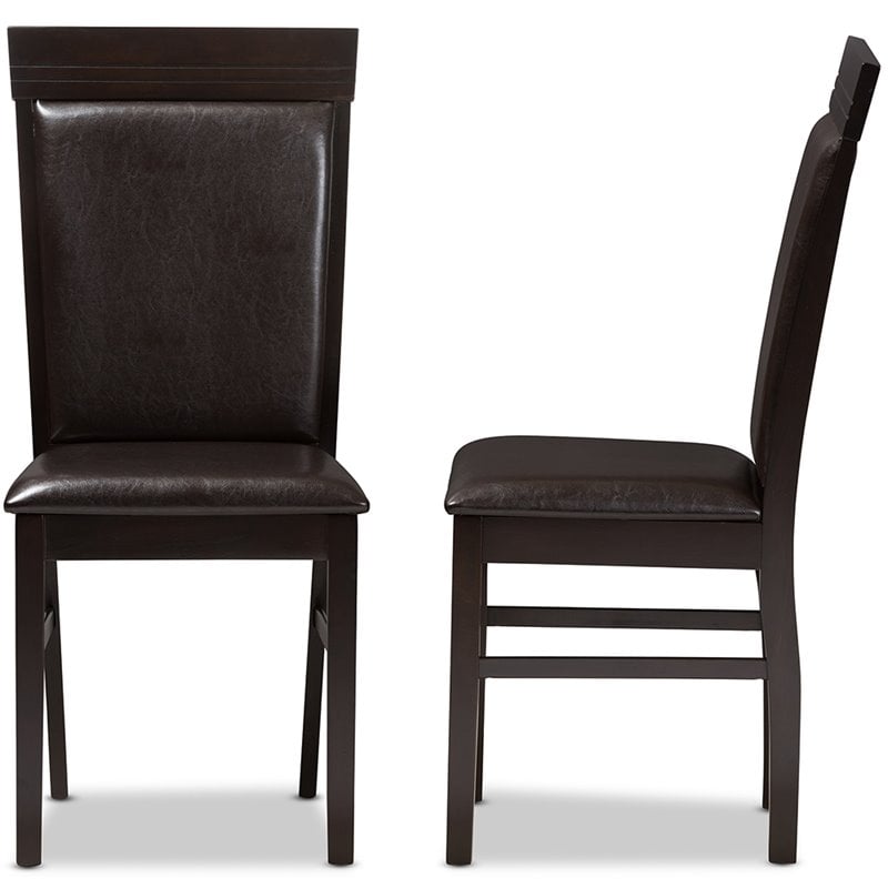 Baxton Studio Thea Faux Leather Dining Side Chair in Brown (Set of 2)
