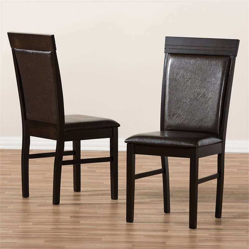 Baxton Studio Thea Faux Leather Dining Side Chair in Brown (Set of 2)