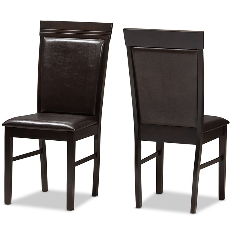 Baxton Studio Thea Faux Leather Dining Side Chair in Brown (Set of 2)
