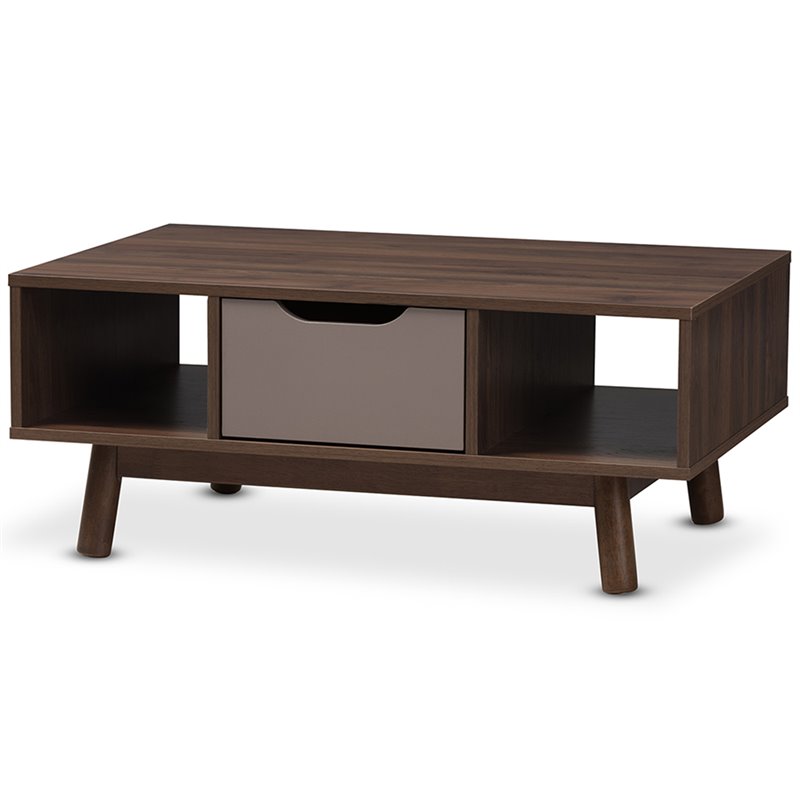 Baxton Studio Britta Storage Coffee Table in Walnut Brown and Gray