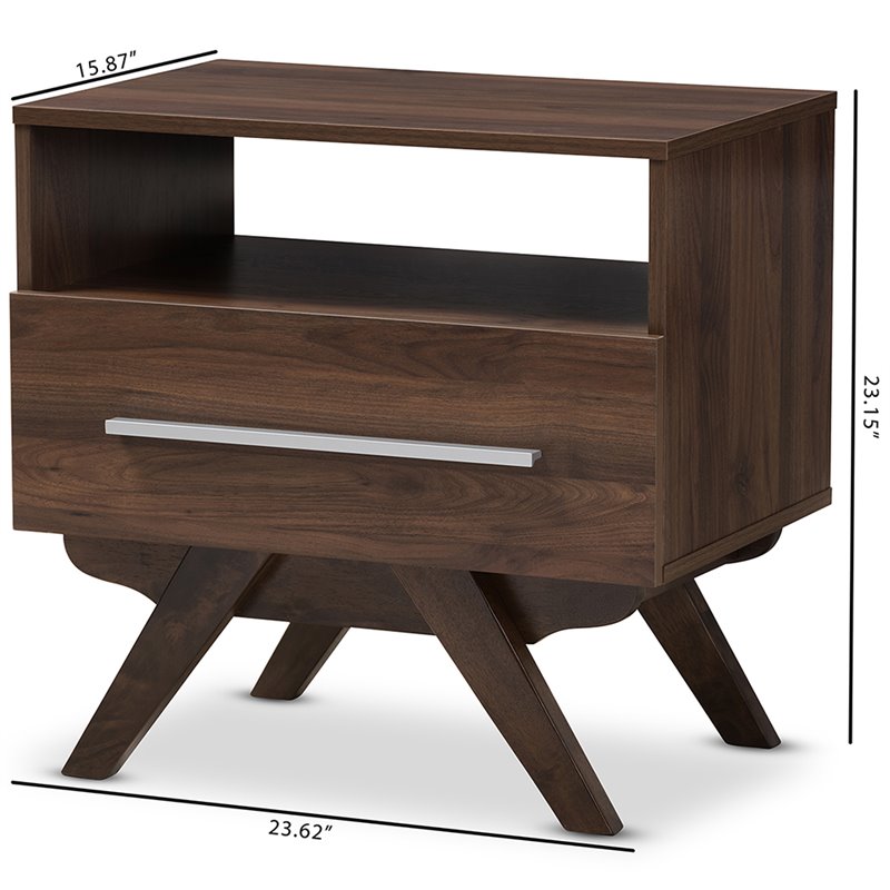 Baxton Studio Ashfield 1 Drawer Nightstand in Walnut Brown