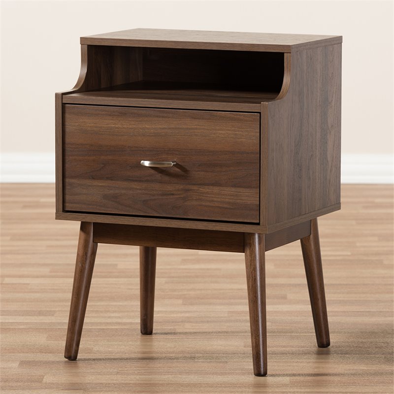 Baxton Studio Disa 1 Drawer Nightstand in Walnut Brown