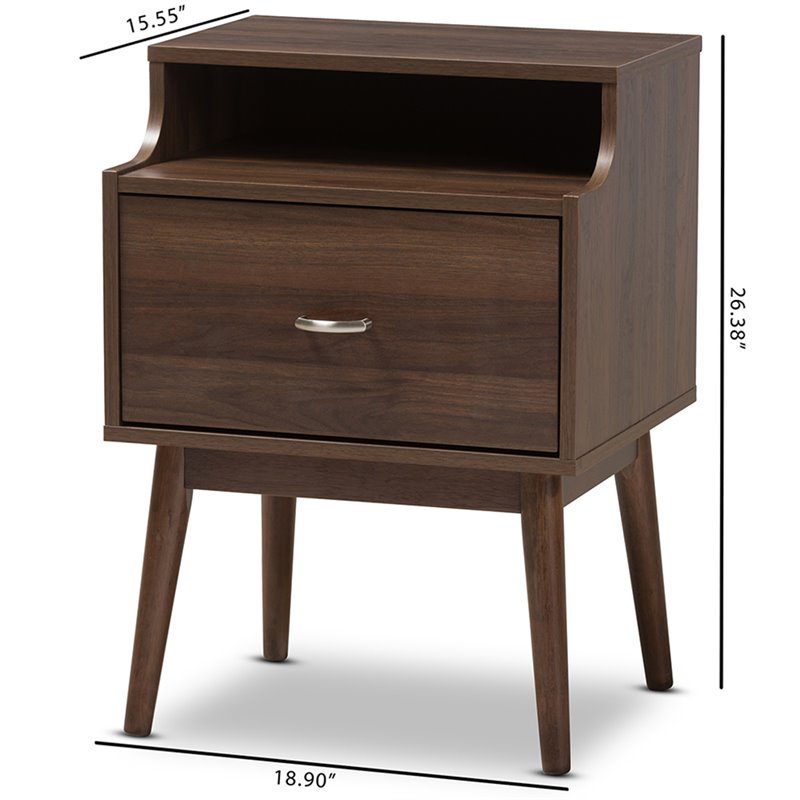 Baxton Studio Disa 1 Drawer Nightstand in Walnut Brown