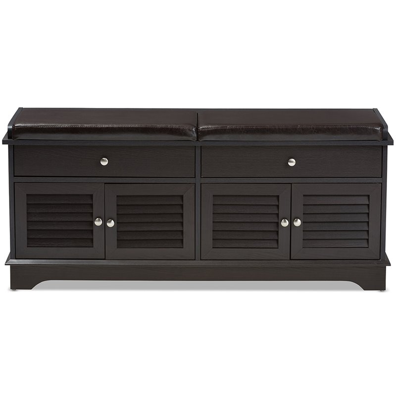 Baxton Studio Leo Faux Leather Shoe Storage Bench in Dark Brown