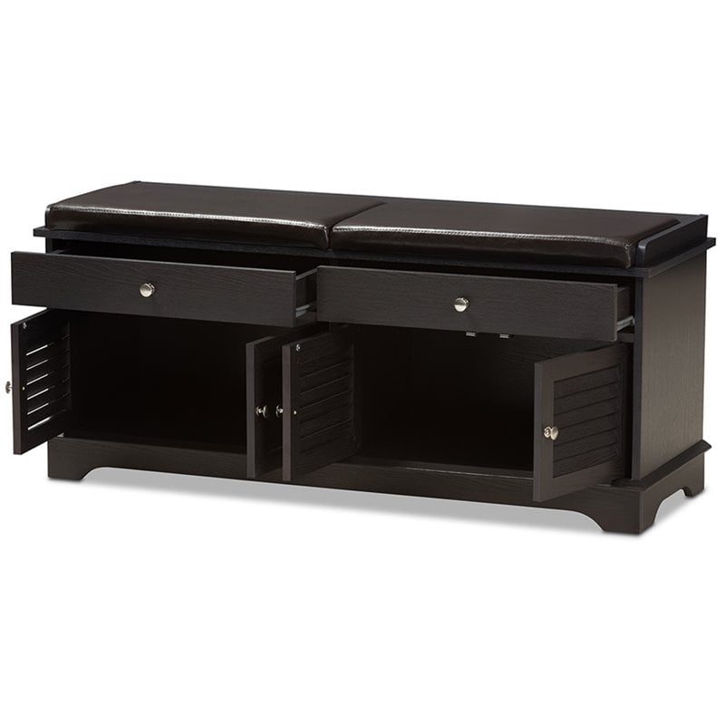 Baxton Studio Leo Faux Leather Shoe Storage Bench in Dark Brown