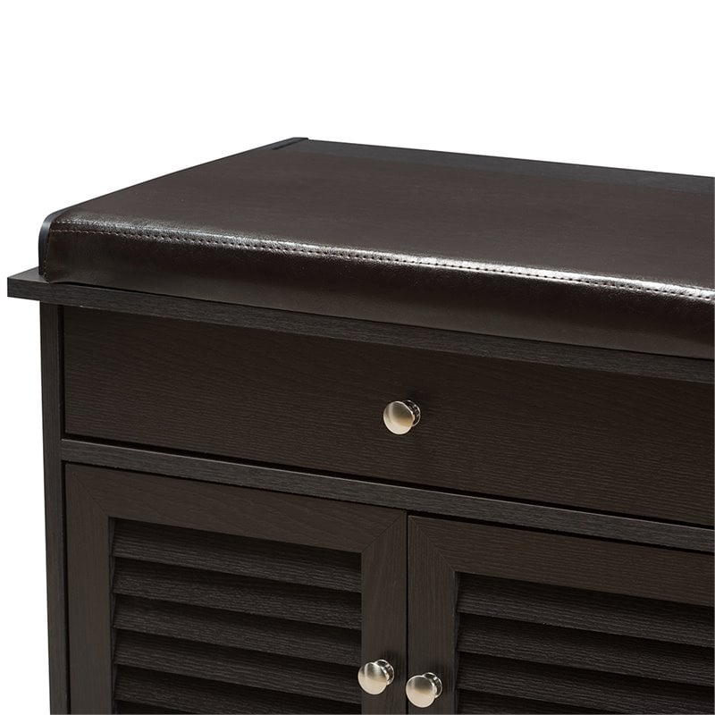 Baxton Studio Leo Faux Leather Shoe Storage Bench in Dark Brown