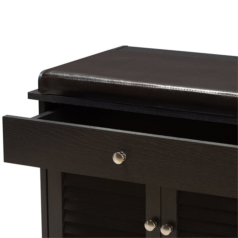 Baxton Studio Leo Faux Leather Shoe Storage Bench in Dark Brown