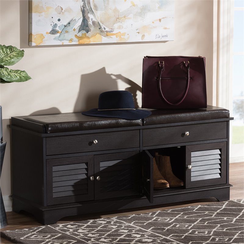 Baxton Studio Leo Faux Leather Shoe Storage Bench in Dark Brown