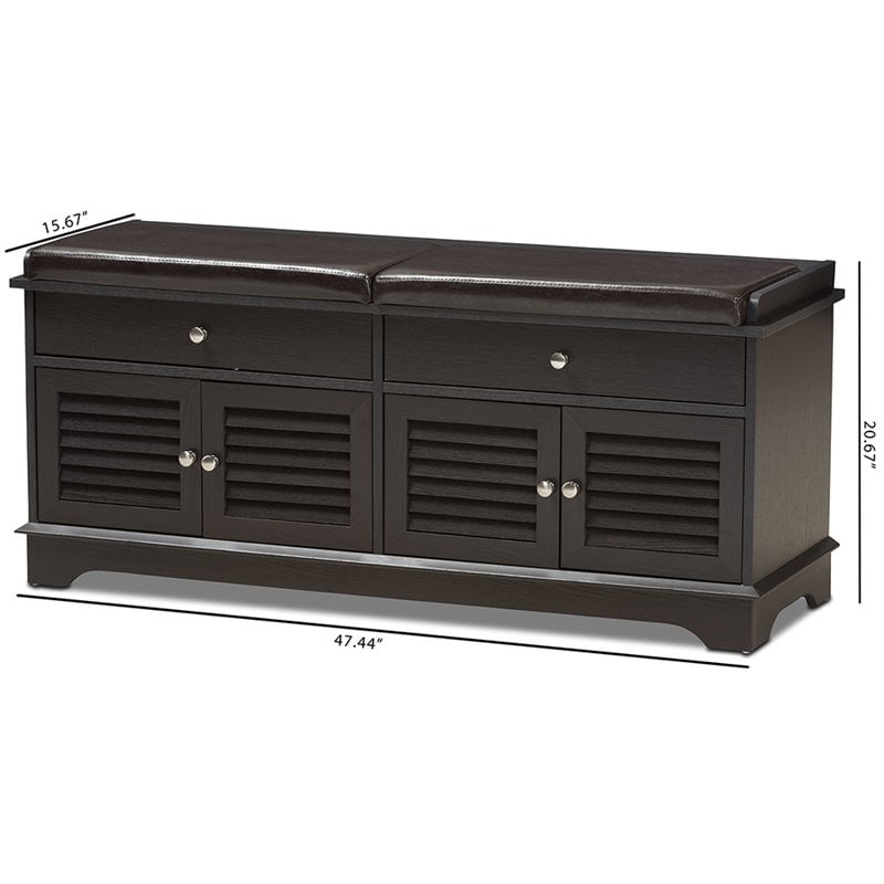 Baxton Studio Leo Faux Leather Shoe Storage Bench in Dark Brown