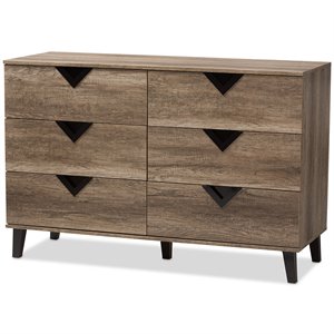 baxton studio wales 6 drawer double dresser in light brown