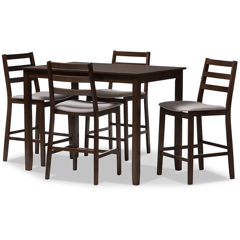 Baxton Studio Nadine 5 Piece Counter Height Dining Set in Light Gray