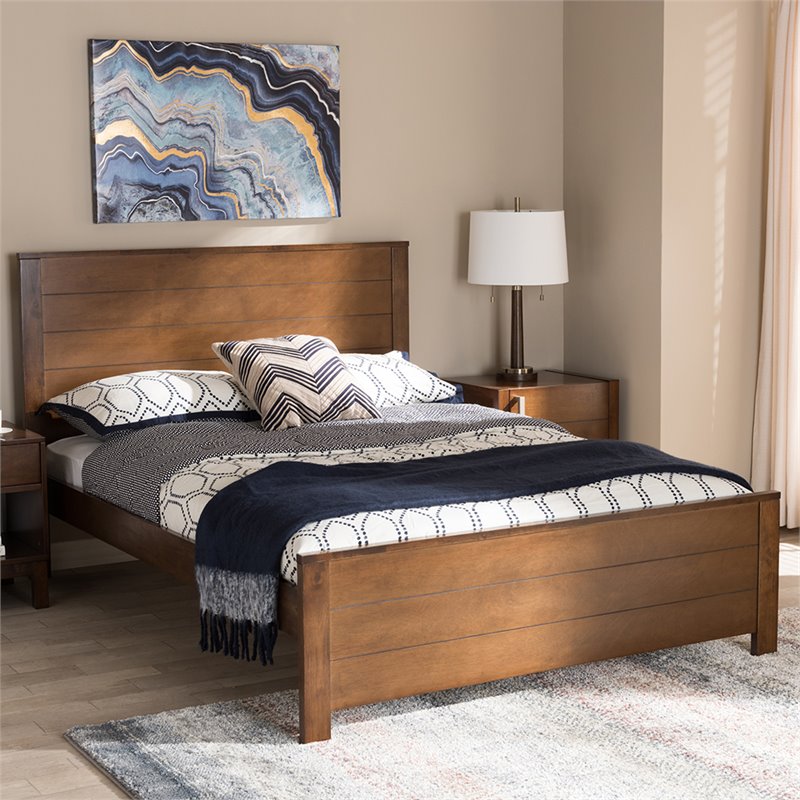 Baxton Studio Catalina Full Platform Bed in Walnut Brown