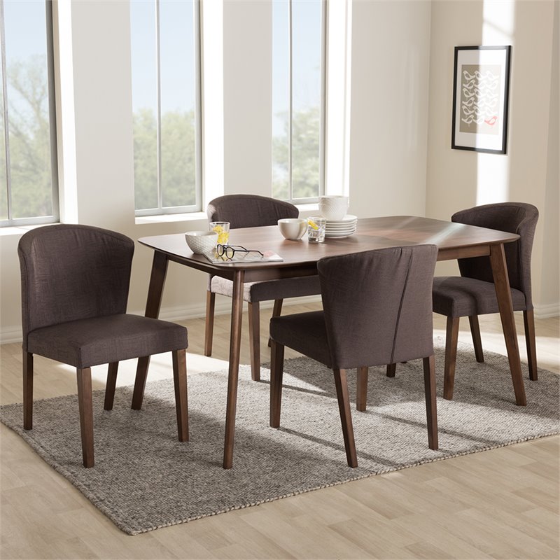 Baxton Studio Cassie 5 Piece Dining Set in Dark Gray and Walnut Brown