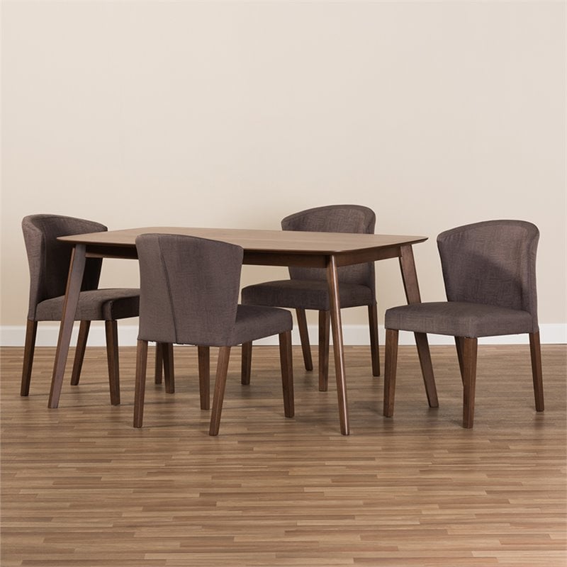 Baxton Studio Cassie 5 Piece Dining Set in Dark Gray and Walnut Brown