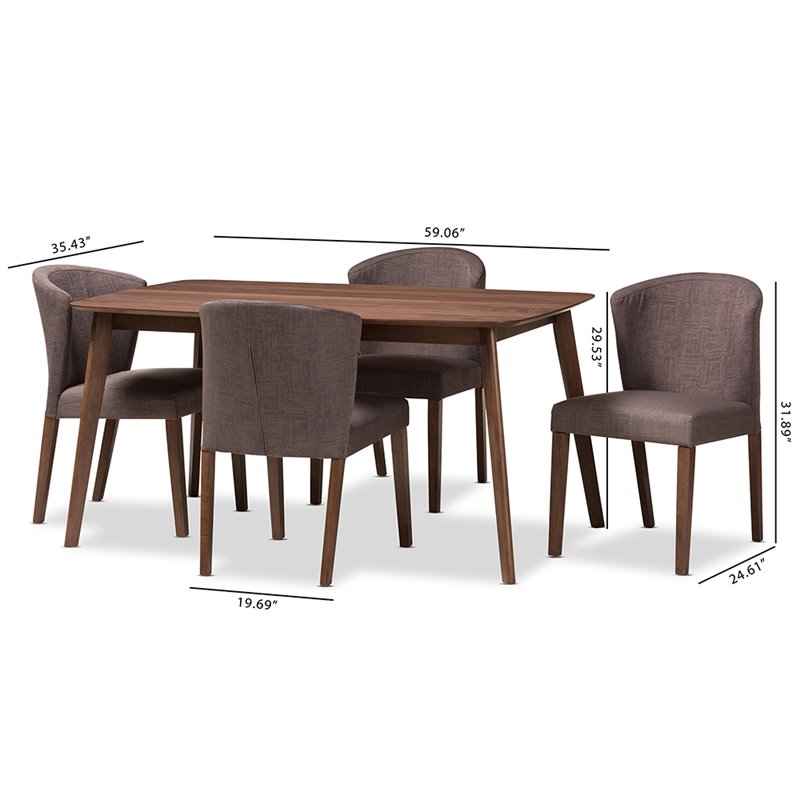 Baxton Studio Cassie 5 Piece Dining Set in Dark Gray and Walnut Brown