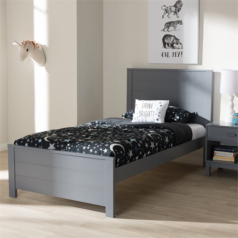 Baxton Studio Catalina Twin Platform Panel Bed in Gray