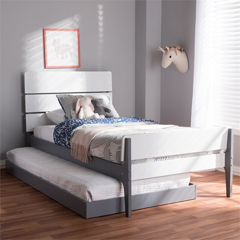 Baxton Studio Nereida Twin Slat Platform Bed with Trundle in White