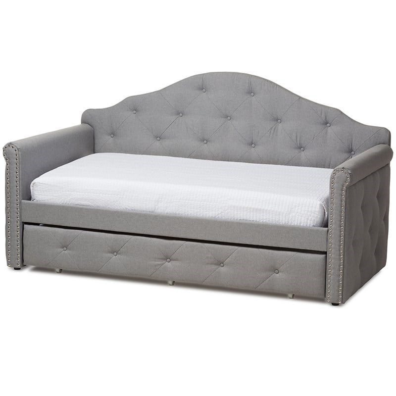 Baxton Studio Emilie Contemporary Tufted Fabric Daybed with Trundle in Gray