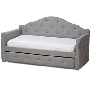 Baxton Studio Emilie Contemporary Tufted Fabric Daybed with Trundle in Gray