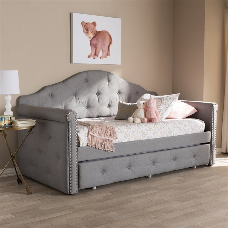 Baxton Studio Emilie Contemporary Tufted Fabric Daybed with Trundle in Gray