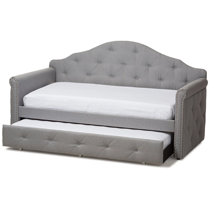 Baxton Studio Emilie Contemporary Tufted Fabric Daybed with Trundle in Gray