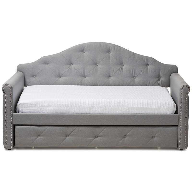 Baxton Studio Emilie Contemporary Tufted Fabric Daybed with Trundle in Gray