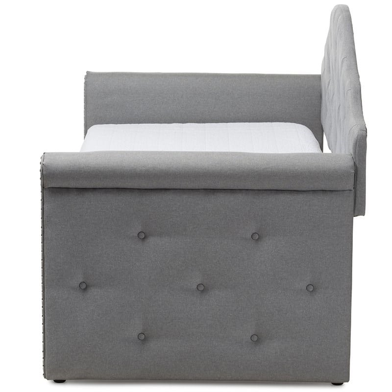 Baxton Studio Emilie Contemporary Tufted Fabric Daybed with Trundle in Gray
