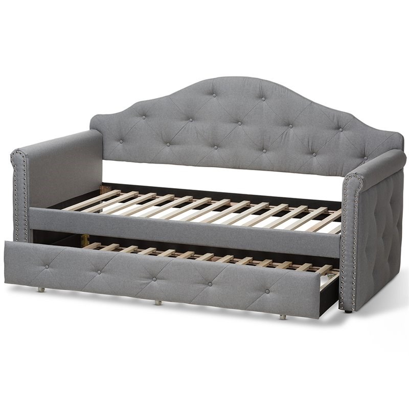 Baxton Studio Emilie Contemporary Tufted Fabric Daybed with Trundle in Gray