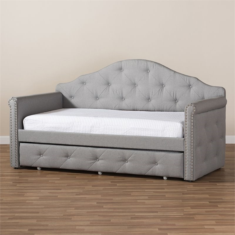 Baxton Studio Emilie Contemporary Tufted Fabric Daybed with Trundle in Gray
