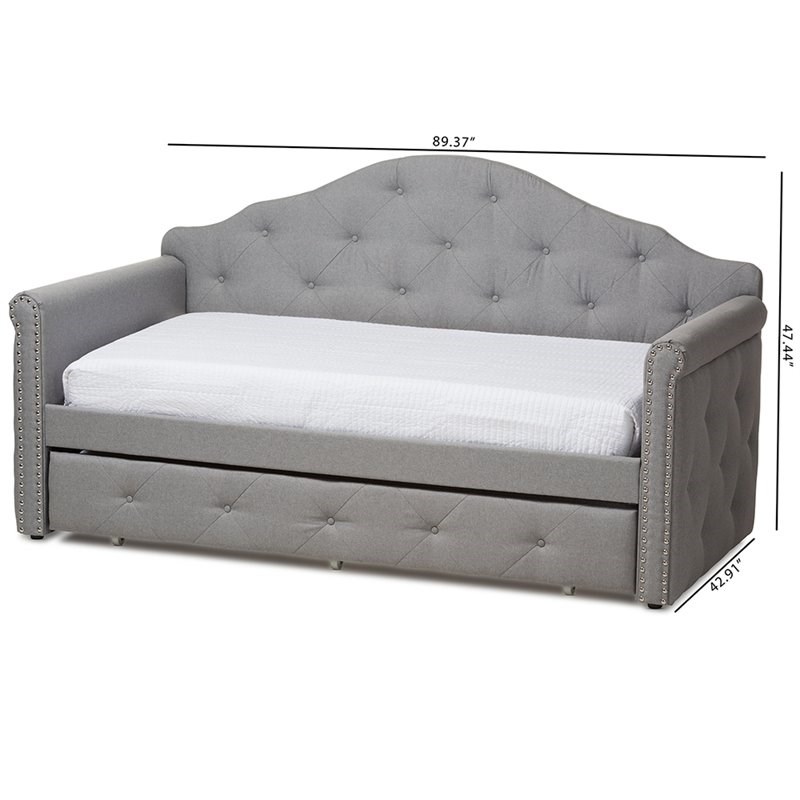 Baxton Studio Emilie Contemporary Tufted Fabric Daybed with Trundle in Gray