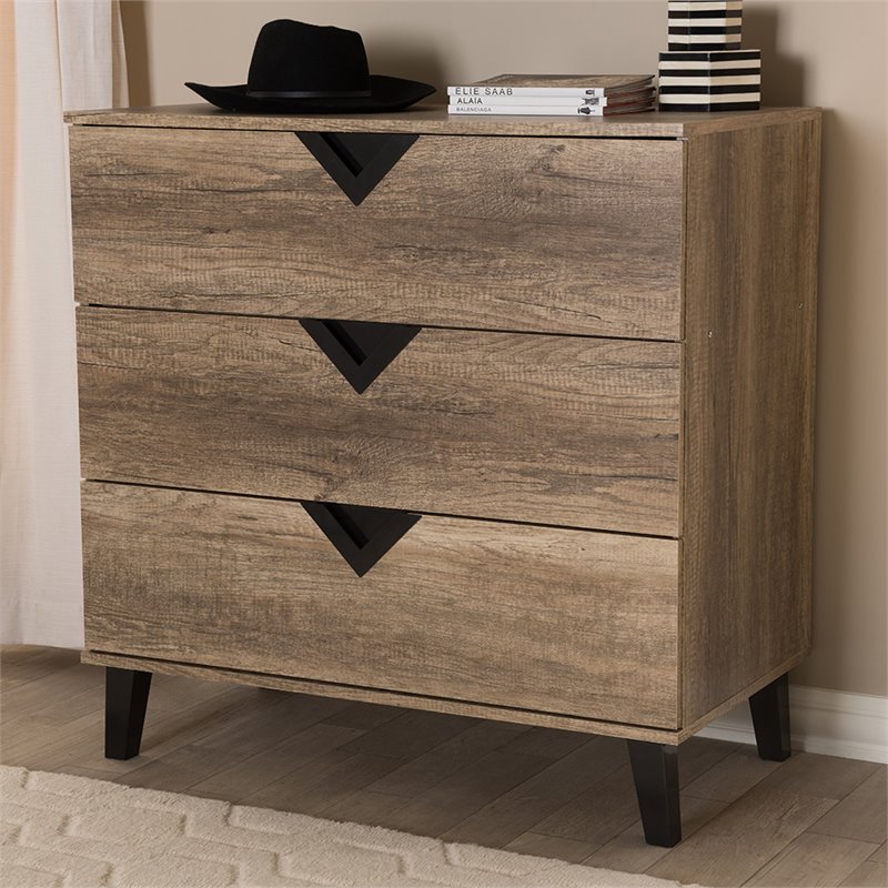 Baxton Studio Wales 3 Drawer Contemporary Chest in Light Brown