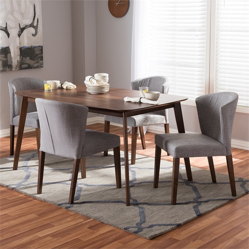 Baxton Studio Cassie 5 Piece Dining Set in Light Gray and Brown