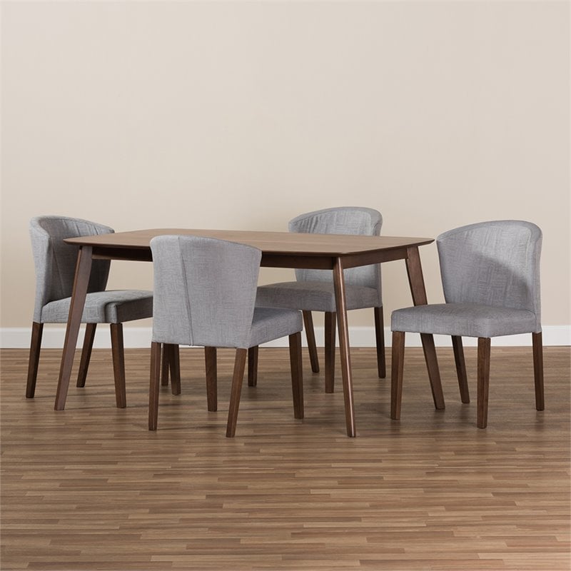 Baxton Studio Cassie 5 Piece Dining Set in Light Gray and Brown