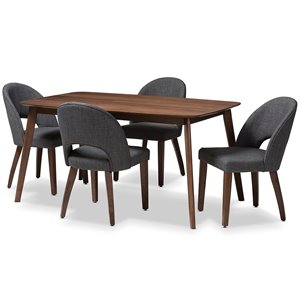 Baxton Studio Wesley 5 Piece Dining Set in Dark Gray and Walnut Brown