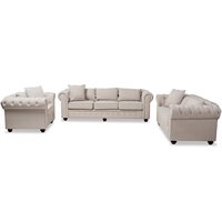 Baxton Studio Alaise 3 Piece Tufted Chesterfield Sofa Set in Gray