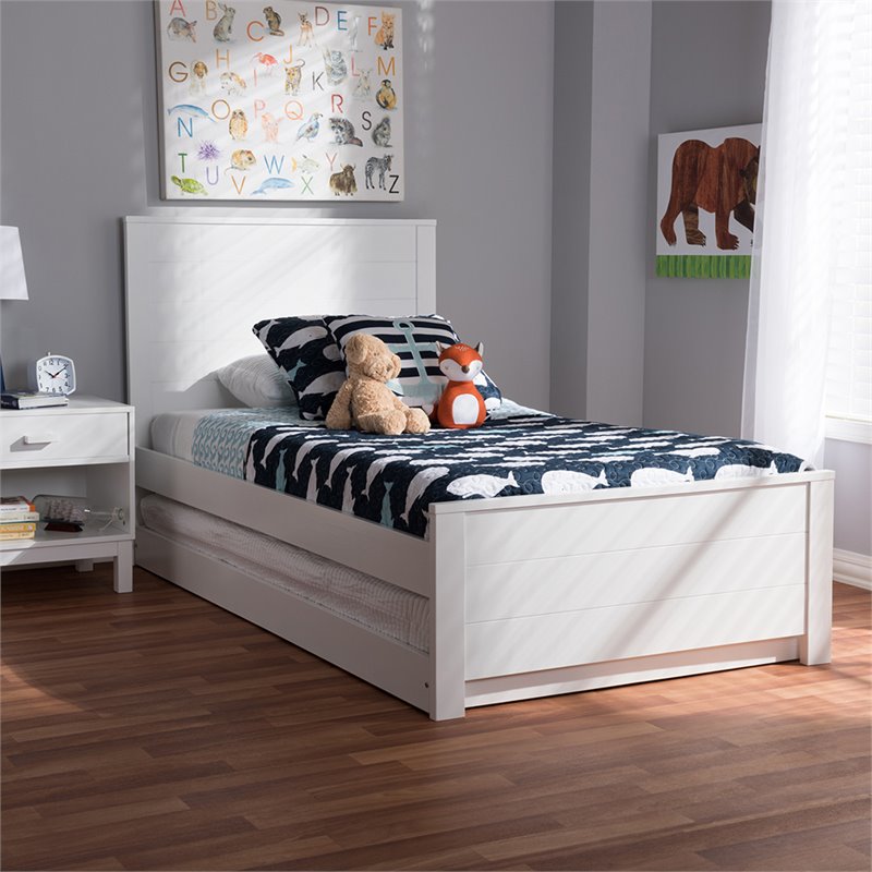 Baxton Studio Catalina Twin Platform Panel Bed with Trundle in White