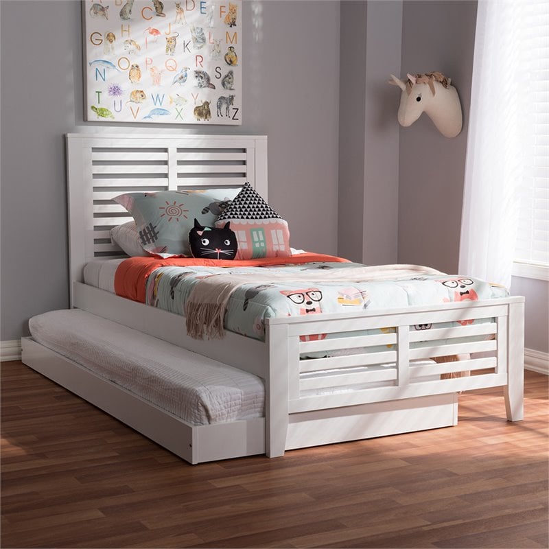 Baxton Studio Sedona Twin Slat Platform Bed with Trundle in White