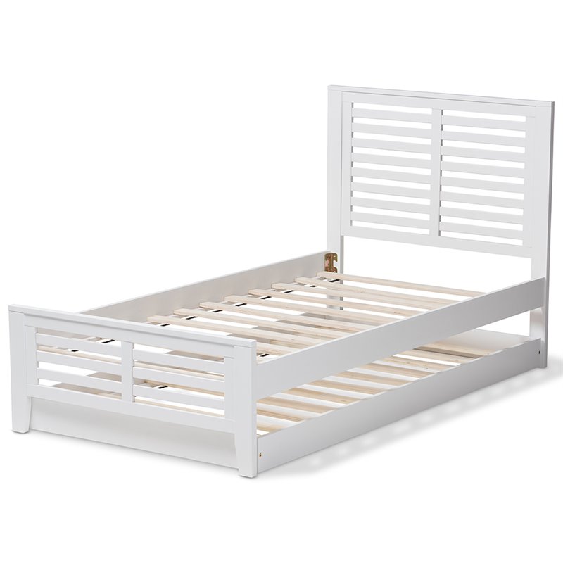 Baxton Studio Sedona Twin Slat Platform Bed with Trundle in White