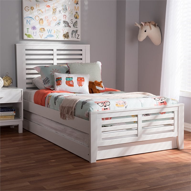 Baxton Studio Sedona Twin Slat Platform Bed with Trundle in White