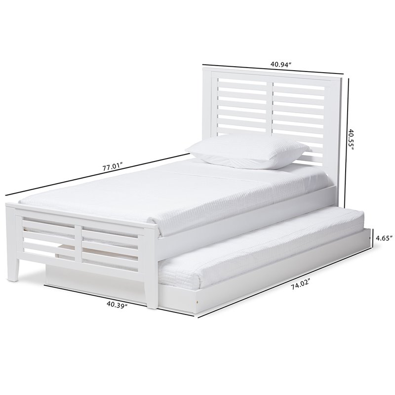 Baxton Studio Sedona Twin Slat Platform Bed with Trundle in White