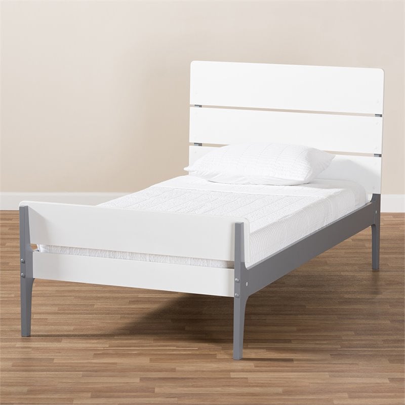 Baxton Studio Nereida Twin Slat Platform Bed in White and Gray