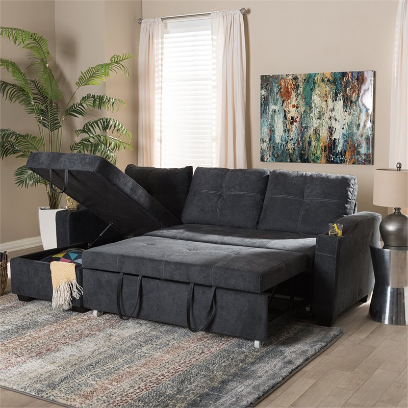 Baxton Studio Lianna Sleeper Sectional in Dark Gray