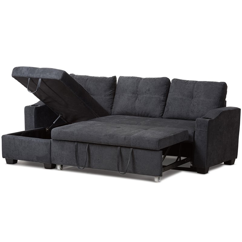 Baxton Studio Lianna Sleeper Sectional in Dark Gray