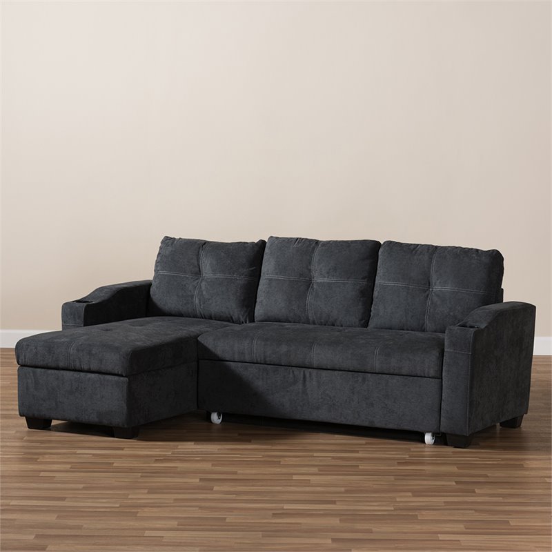 Baxton Studio Lianna Sleeper Sectional in Dark Gray