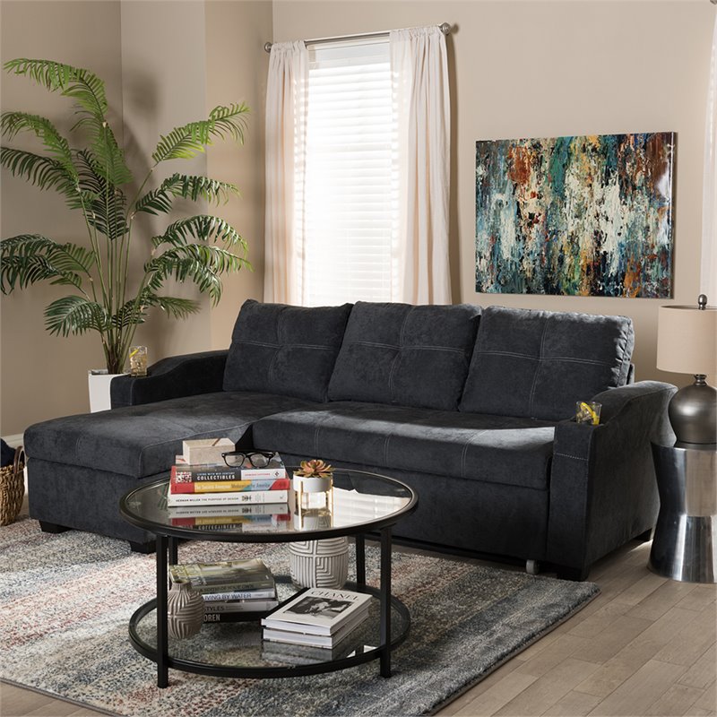 Baxton Studio Lianna Sleeper Sectional in Dark Gray