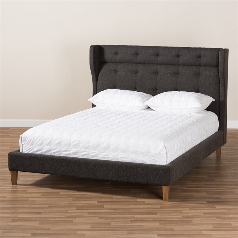 Baxton Studio Casper Tufted Queen Platform Bed in Charcoal Gray